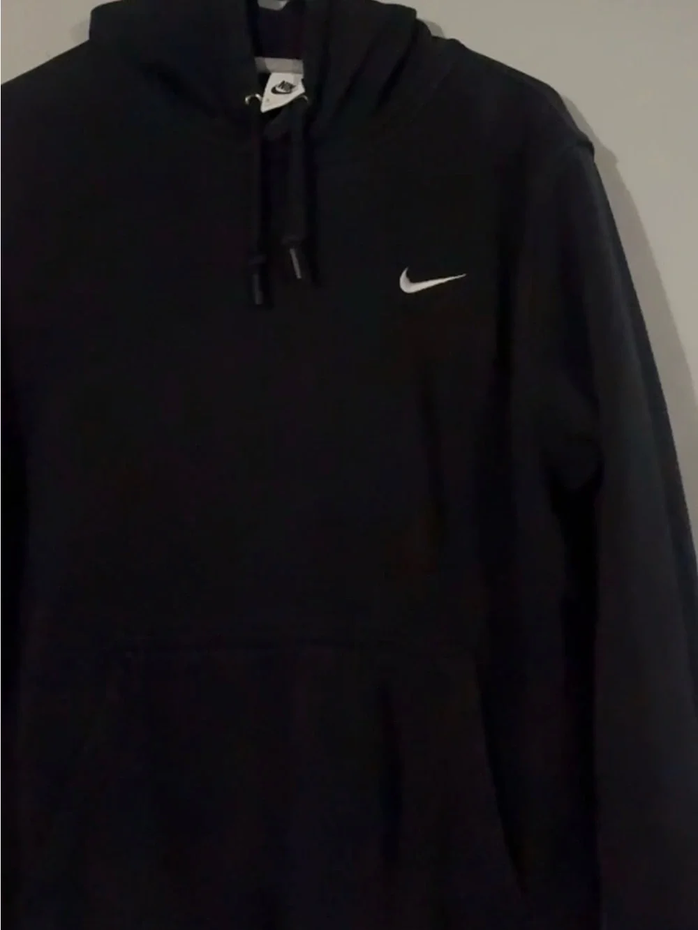 Men’s Medium Nike Black Hoodie with White Swoosh Tag tight fitted